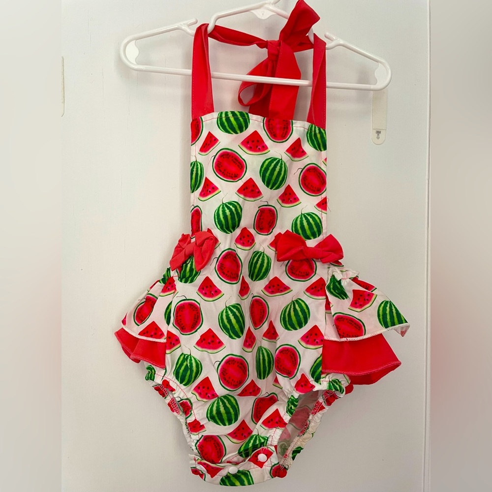 Watermelon romper with ruffles